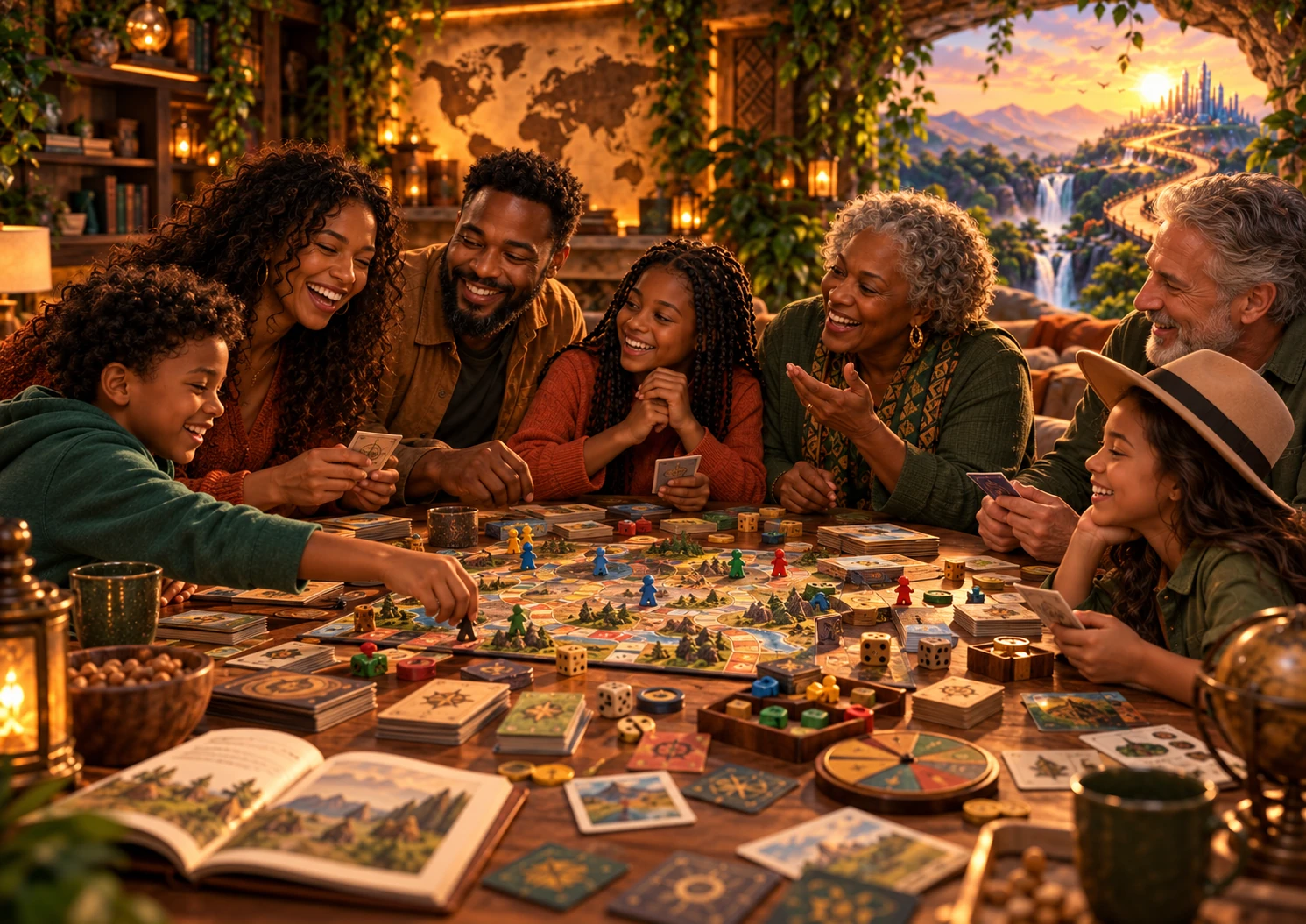 Family and friends enjoying tabletop games and conversation together